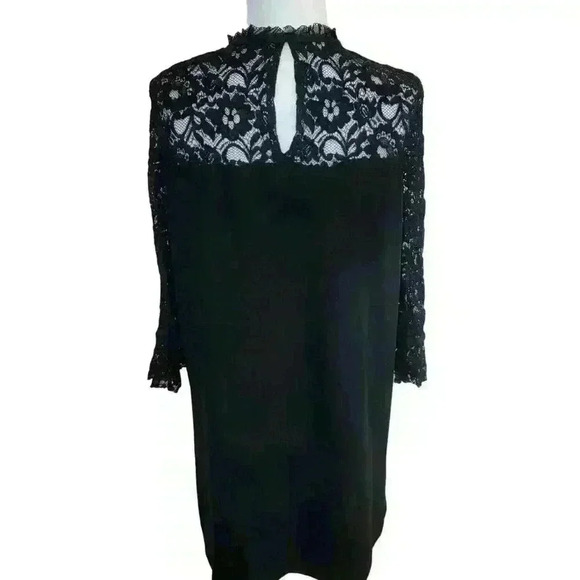 Zara Basic Dress Lace Detail Mini Shift Black Medium Chic Party Cocktail Sexy - Picture 3 of 11